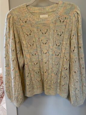 Doen Pastel Multicolor Cable-Knit Crewneck Sweater